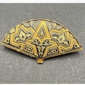 Vintage Damascene Fan Brooch Pin